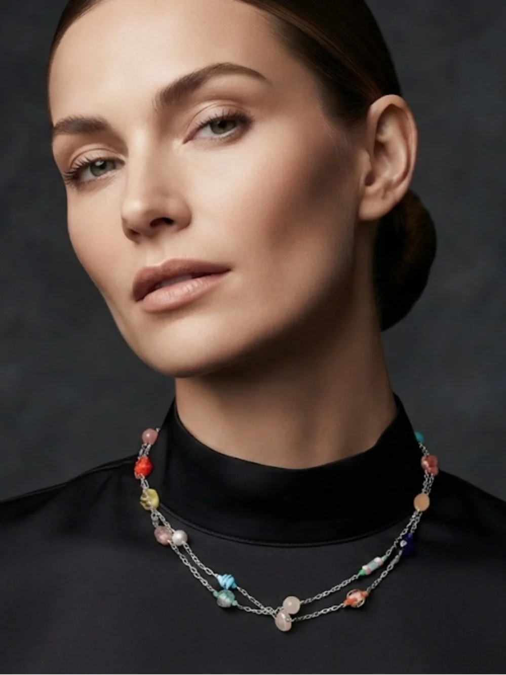 Elegant Multicolor vintage Beaded Silver Necklace